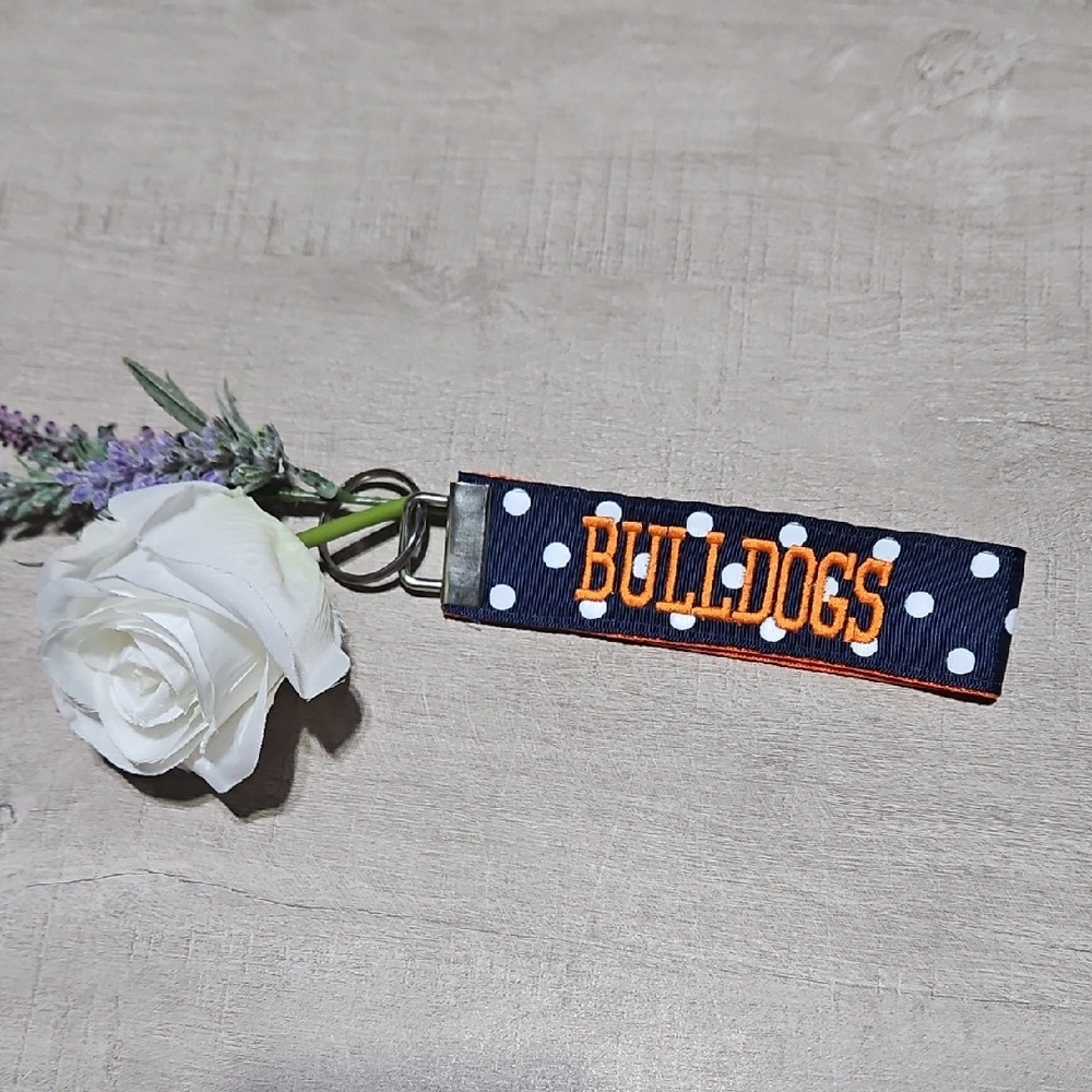 Bulldogs 🎁 Keychain - Navy, White Polka Dot, and Orange NWOT